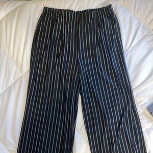 Cropped black and white striped flowy pants